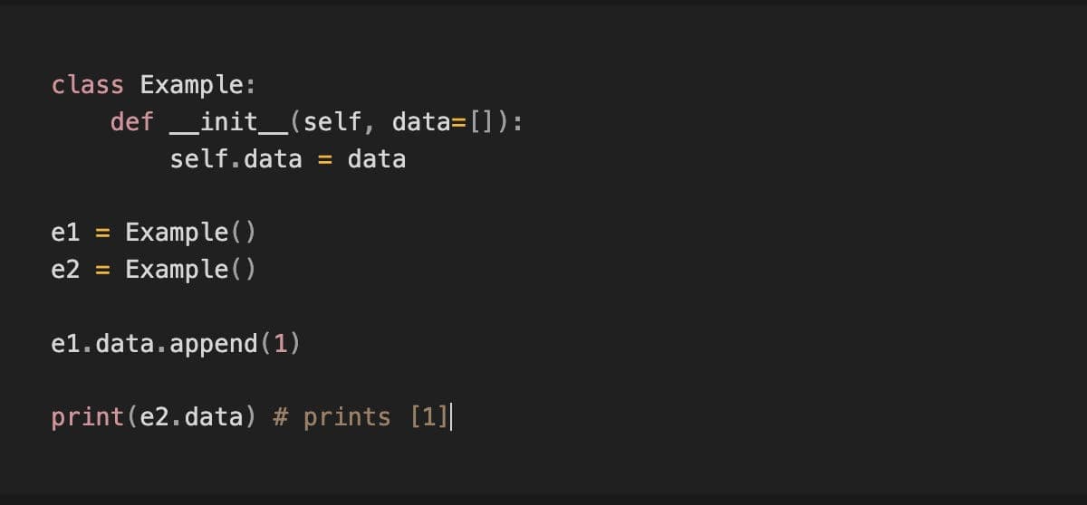 Python example showing two instances sharing a mutable default list